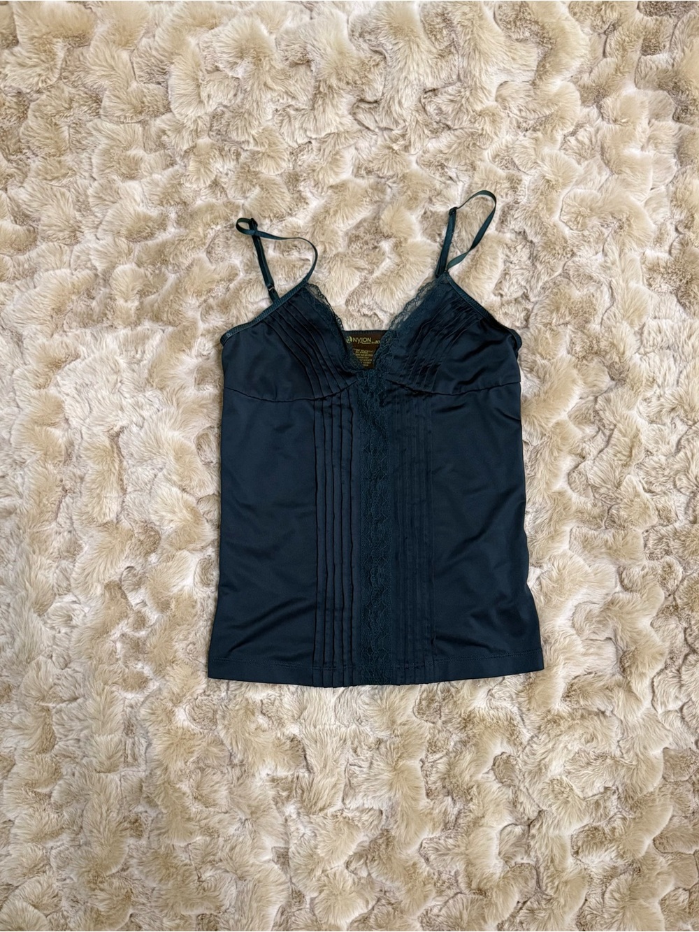 Vintage y2k Nylon by Dex Dark Teal Lace-Trim Cami Tank Top